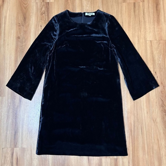 Boden Velvet Black Sheath Dress 6R | Elegant Bell Sleeves Cocktail Party - Picture 2 of 14